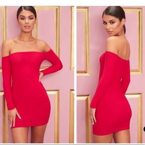Red Off The Shoulder Bodycon Dress